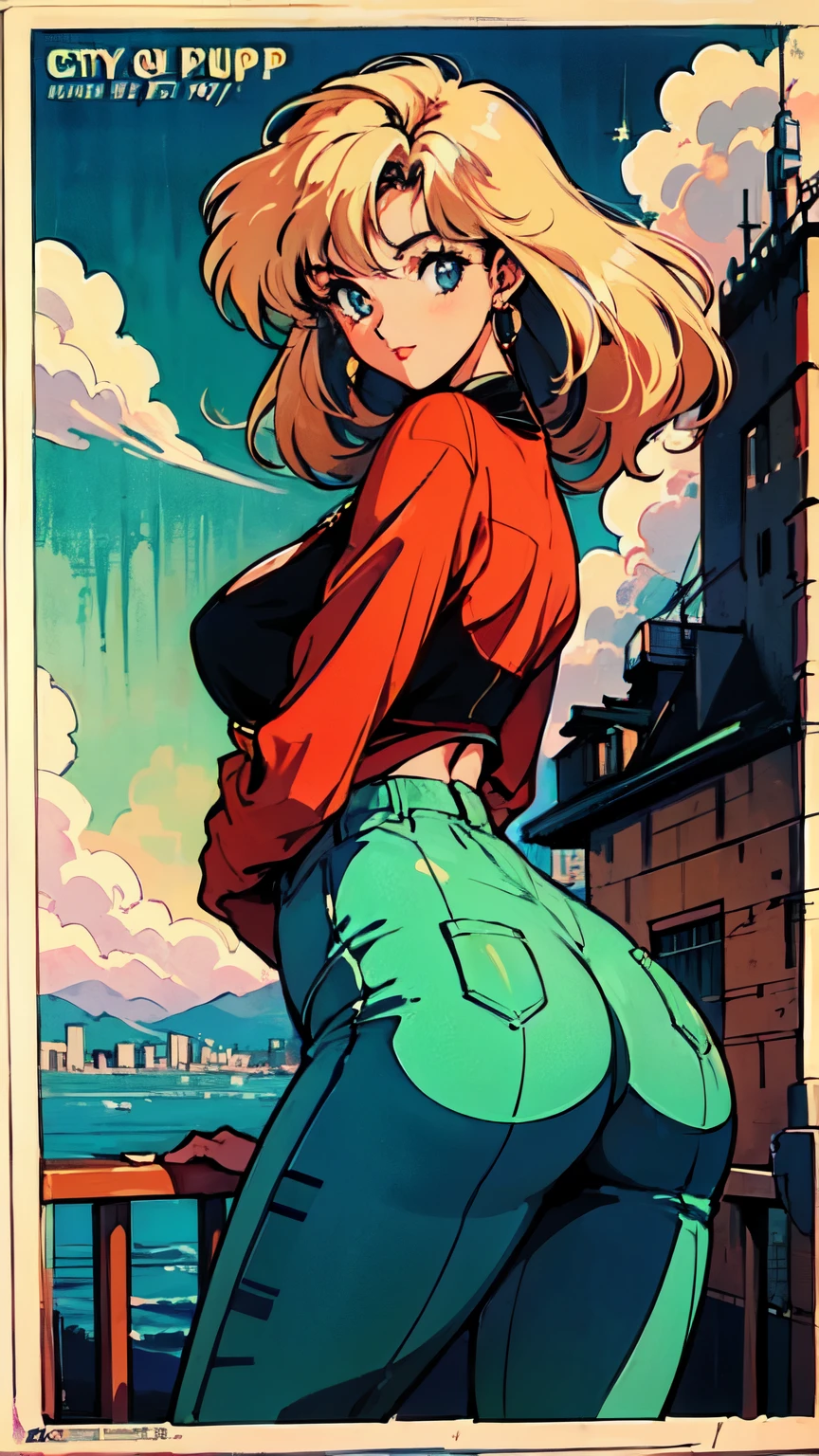 (80's, Retro, City Pop Poster:1.5), (Album cover), (masterpiece, Highest quality), (anime, figure),
Best Photo Poses, Dynamic Angle, Cowboy Shot, blonde Russian girl, 19 years old, Large Breasts, Wide Hips, Perky ass, Round ass,
girl, alone, smile, A perfect eye for detail, Delicate face, blue eyes,
High Fashion,