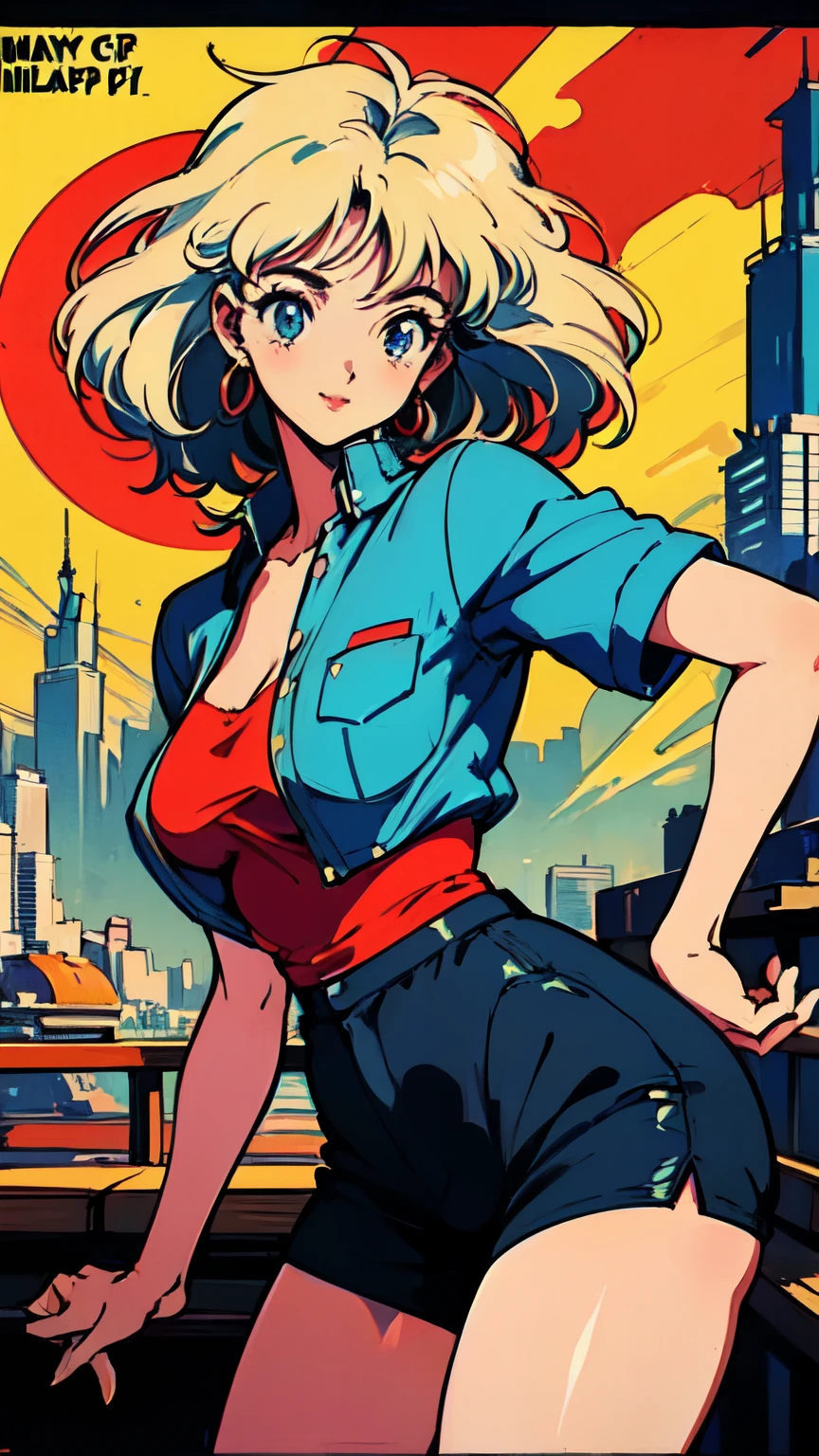 (80's, Retro, City Pop Poster:1.5), (Album cover), (masterpiece, Highest quality), (anime, figure), 
Best Photo Poses, Dynamic Angle, Cowboy Shot, blonde Russian girl, 19 years old, Large Breasts, Wide Hips, Perky ass, Round ass,
girl, alone, smile, A perfect eye for detail, Delicate face, blue eyes,
High Fashion, wearing headphone, looking at viewers