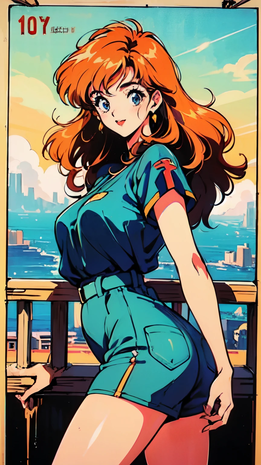 (80's, Retro, City Pop Poster:1.5), (Album cover), (masterpiece, Highest quality), (anime, figure), 
Best Photo Poses, Dynamic Angle, Cowboy Shot, blonde Russian girl, 19 years old, Large Breasts, Wide Hips, Perky ass, Round ass,
girl, alone, smile, A perfect eye for detail, Delicate face, blue eyes,
High Fashion, 