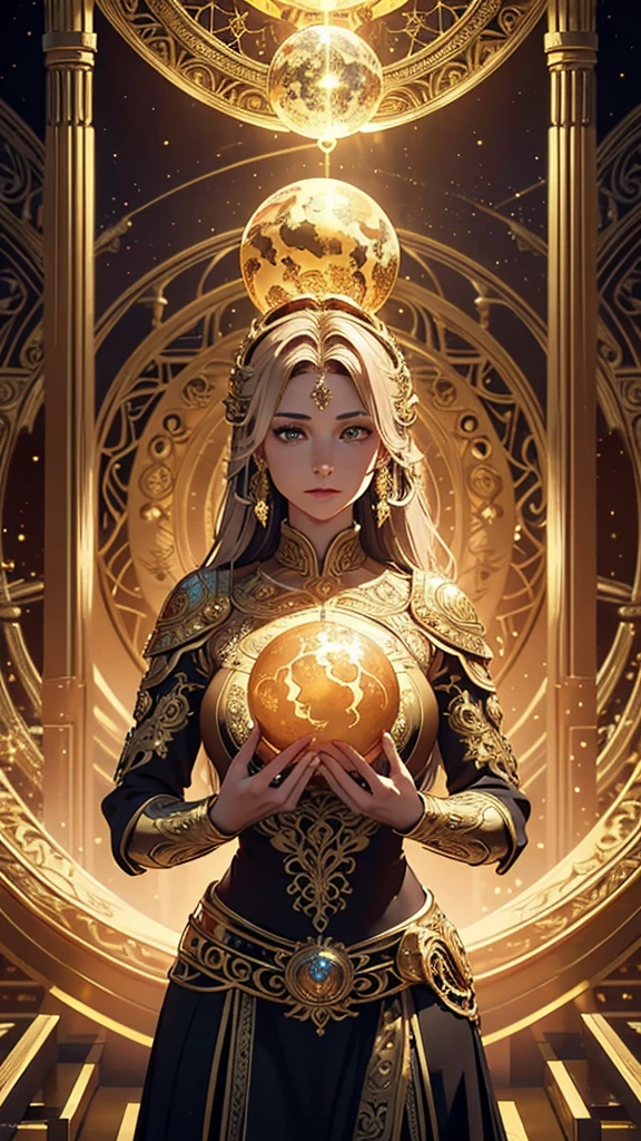 Beautiful and intricate golden halo,Eight golden spheres surrounding a halo,Each sphere represents a spiritual emotion..,Highly detailed fantasy digital art,Cinema Lighting,Vibrant colors,Intricate Design,masterpiece,8k,Realistic