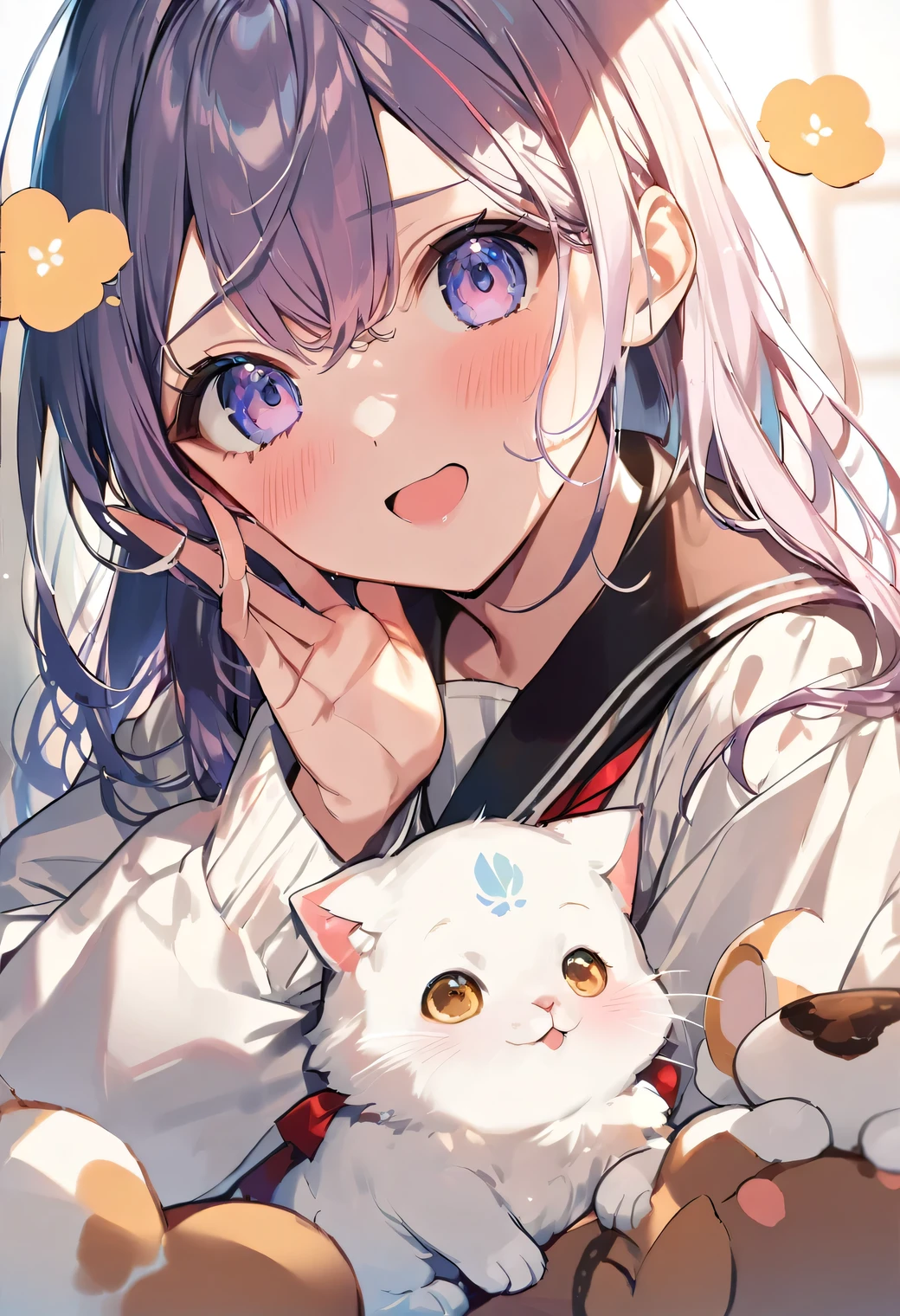 Highest quality、High resolution、Detailed Background、Beautiful face in every detail、 beauty、Highly detailed face、Huge breasts、Light color hair、Bobcut、ponytail、Perfect body line、Navy blue sailor suit、White sailor collar、Pleated mini skirt、White Stockings、
(A beautiful girl sitting at a desk in the classroom and looking at me:1.5)、
An innocent smile、Looking up、Embarrassed expression、Slightly watery eyes、The gesture of tucking hair behind the ear or touching smooth hair、
Bowing gesture、Imitating animals like puppies and kittens can make you look cute.、cute