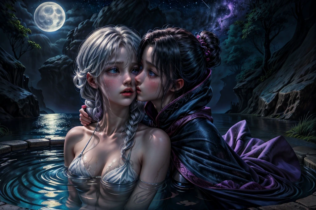Name: Elysande the witch of the blue moon
Eyes: One delicate lilac, the other deep ocean blue.
Cloak: Midnight velvet, woven with memories—a falling star, a forgotten kiss, and the echo of a lullaby.
Moonlight: Silver bathes her, craters become constellations.
Camera: Once held, now abandoned; it captured souls. (ultra high quality fantasy art, ghothic dark fantasy style, masterpiece, ultra high quality character design, 8k quality anime art, realistic anime art, top quality wallpaper illustration, detailed ultra high quality accurate face, high quality design and accurate physic)