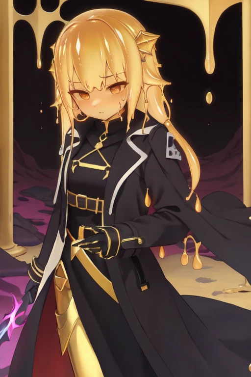 Waifu dragon slime adulta, busto grande,
with light armor and a dark trench coat, energi mask, obsidian sword (hd)