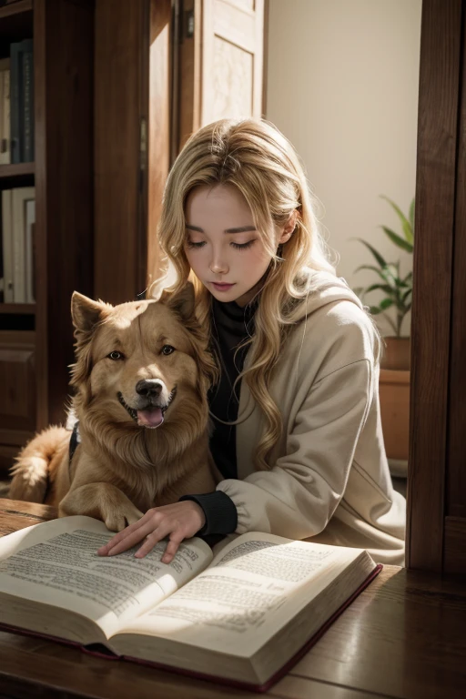 studying the bible with a goden retriever