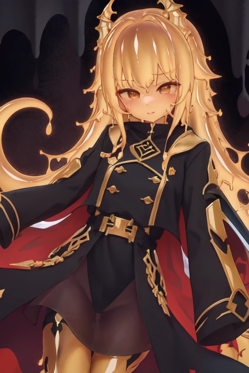 Waifu dragon slime adulta, busto grande,
 with light armor and a dark trench coat, energi mask, obsidian sword (hd)