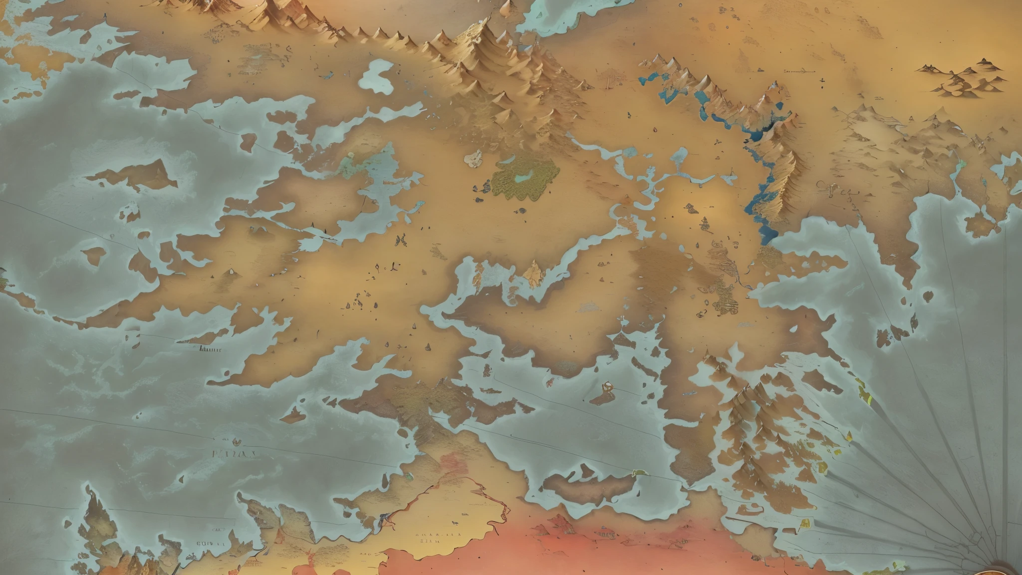 (((final fantasy xii map))), a close up of a map of a desert area with a river, (south is a crimson desert, north is ice mountains, center is green, east is dark rocky near arid desert), detailed fantasy map, ancient fantasy regional map, simple fantasy map, highly detailed map, fantasy map, fantasy world map, steam workshop maps, gridless dnd map, d&d style fantasy map design, ancient map, based on geographical map, fantasy maps, facing worlds map
