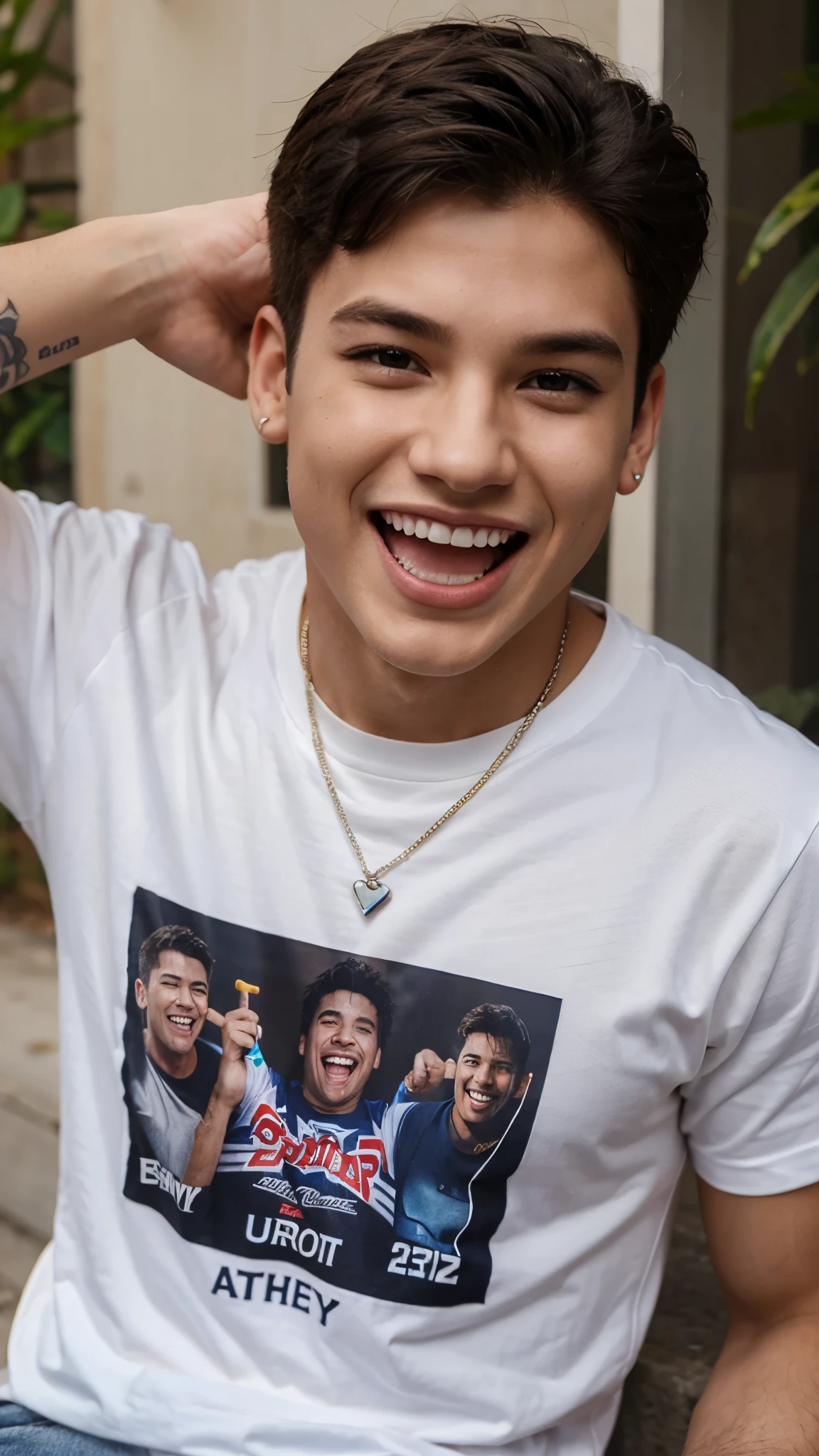 Boy 25 years piersing tshirt 
Smile, Open Mouth, 