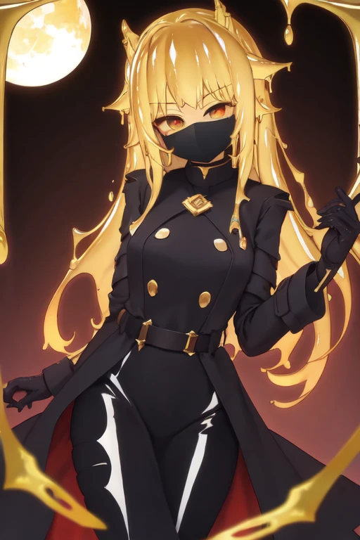 Waifu dragon slime adulta, busto grande,
with light armor and a dark trench coat, energi mask, obsidian sword (hd)