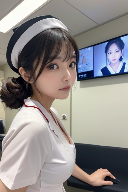 freya from JKT48, idol, indonesian girl, cosplaying, waering maid uniform close up, looking at camera, cinematic, sharp lense, professional photographie, 70mm lense, soft light, bedroom background, 4k