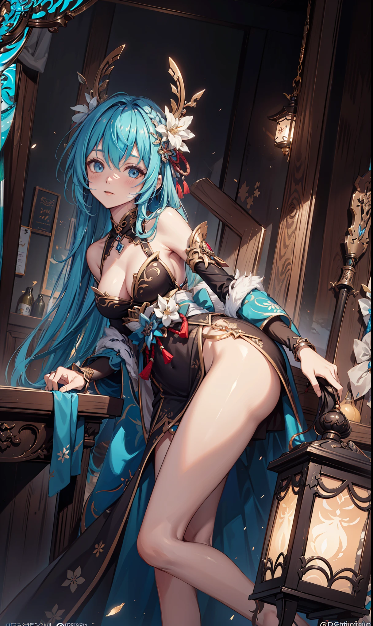 (best quality, high resolution, Textured Skin, high quality, High Detail,Extremely detailed CG unification),,Lively,obsessed,Dynamic Angle,whole body,Adventurer Set,Dress nicely,Elegant and charming gesture,Sexual suggestion,In the abyss,Genshin style clothing,Decorations,super ultra detail