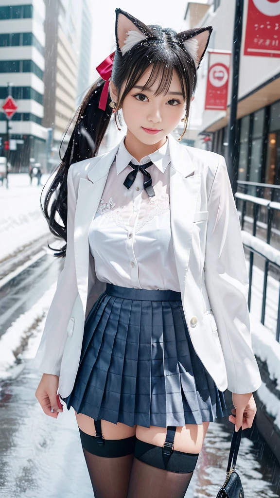 ((smile))、Confused、RAW Photos、(((The ultimate portrait masterpiece)))、((The cutest girl in the world))、1 Girl、、Japanese、Cute Face、((Silky Hair))、(A high ponytail tied with a ribbon:1.4)、((Super huge breasts:1.1))、((Eyes that shine like jewels))、Glowing Skin、(young woman;It consists of a transparent white shirt, Thin ribbon, blazer, Breathable check pattern pleated skirt.:1.5)、Winter clothes、(Uniforms made from high quality materials, Breathable fabric:1.4)、Ultra-detailed uniforms、(She shyly pulls up her skirt:1)、(Breathable lace panties visible.:1.3)、((Crotch from the front))、Skirt fluttering in the wind、eyeliner、Beautiful Bangs、Hair between the eyes、((solve、High resolution))、Detailed Background、8 Quad HD、Digital SLR、Soft Light、high solve、Film Grain、Fujifilm XT3、Shallow depth of field、自然なSoft Light、Tight waist,(hour々Under the skirt:30%),(Pumping the nipples:30% Or vaginal line pump:20%),(Get wet from heavy snow:50% Or get wet in heavy rain:50%),makeup, corset, necktie, ballgag, skirt, leather harness, silk stockings, diamond earrings, 比基尼, Good, handbag, lingerie, garter belt, fur-trimmed jacket, fashionable, one-piece swimsuit, dress statue, lace, hair ornament, jewelry, black pantyhose, short jeans, lace trim, high heels, biker suit, black stockings, earrings, necklace, office lady, blouse, underwear, revealing clothes, panties, sundress, fox ears, thighhighs, pantyhose,facing viewer, outdoors, cowboy shot, bokeh, 1girl, portrait, crowded street, 独奏, night, classroom, looking at viewer, depth of field, sexy pose, Fujifilm XT3, absurdres, award winning photo, cityscape masterpiece, HDR, 8k resolution, photorealistic, RAW photo, highres, professional lighting, 8k wallpaper, photon mapping, soft lighting, cinematic lumination, sharp focus, ,,(((You can see the beautiful shaved pussy without any restrictions:1.3))),