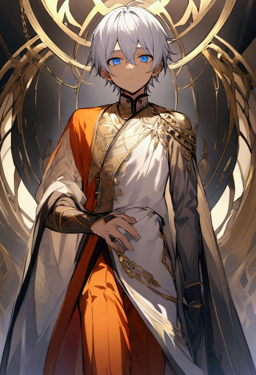 a young boy, He is tall and measures 1,88 meters, has light skin, He has silver hair and deep blue eyes., in addition to a quite defined and marked physique