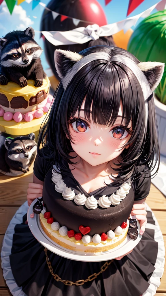Raccoon Girl,Black Hair,birthday,cake