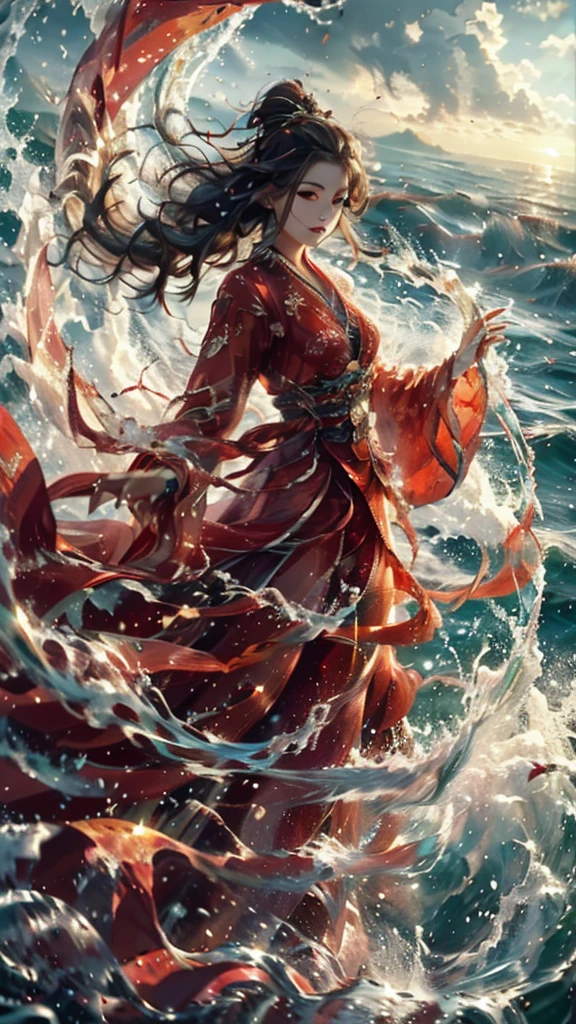 haifeisiv6,anime,a woman in a red dress is in the water,beautiful render of tang dynasty,greg rutkowski highly detailed,sea spray,ultra realistic concept art,liquid light,asian sun,azure waves of water,peacefully drinking river water,whirling,ride the wind and waves,
Best quality,masterpiece,ultra high res,wonderful colors, marvelous composition, ambient atmosphere, intricate, dynamic, rich deep color, cinematic, extremely complex, vibrant, magical scenic full focus, professional, fantastic, surreal, beautiful, dramatic, inspiring, fascinating, epic