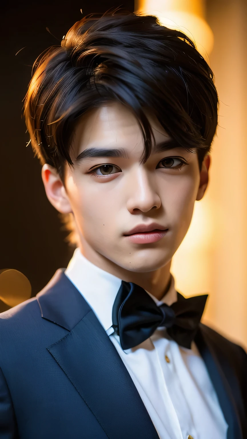 Highest quality, masterpiece, Ultra-high resolution, (Realistic: 1.4), Original photo, wallpaper, Head Photo, skin, Simple Background, Iris, detailed, Selfie, 1 boy, 18-year-old, good looking, Wind,night、suit