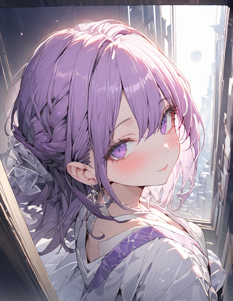 Beautiful girl with long purple hair and princess dress, side boob exposed Screentone processing Looking up at the moon Shaded painting style (null:1.3), (masterpiece, Highest quality, perspective, Depth of written border:1.5)