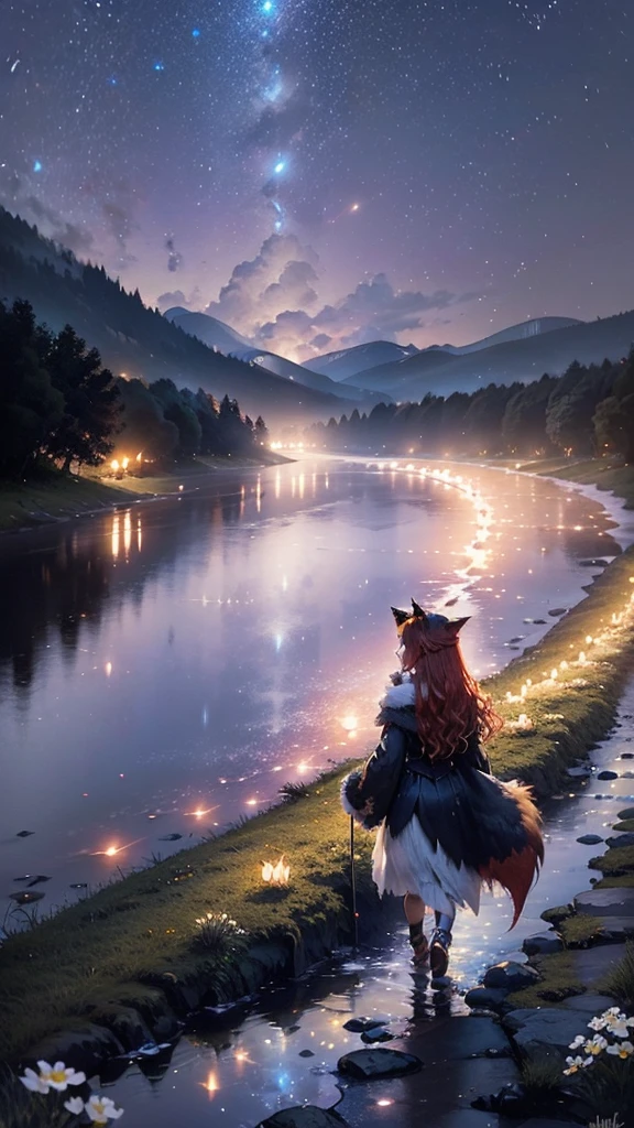 Solo Scarlet Wolf Metamorph Girl With Wolf Ears, I was walking down the side of the mountain, strewn with white flowers in the dew, The slope led to a beautiful valley, which was pierced by a wide, Lazy River. The night sky sparkled with the magical light of myriads of stars and distant nebulae. The sky was reflected in the water of the river. With every step, Flocks of bright greenish fireflies flew out from under their feet. Pleasant, A warm breeze blew over her dreamy face and gently swayed her long red hair