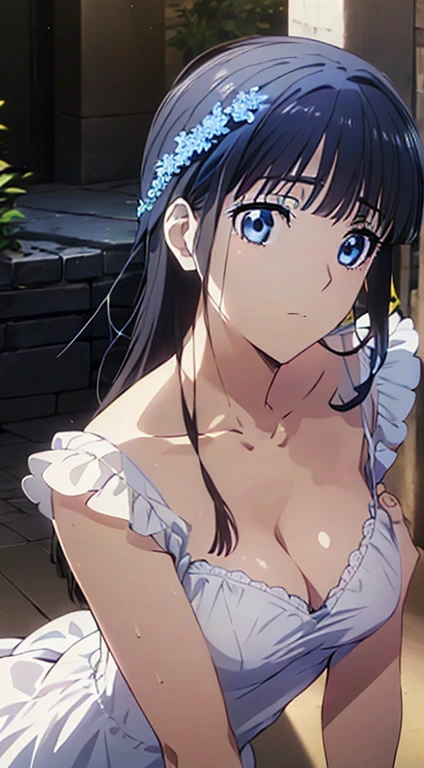 (Very detailed CG ユニティ 4k 壁紙),(masterpiece),(Highest quality),(Very detailed),(Best illustrations),(Best Shadow),(Absurd),(Detailed Background), ayuzawa misaki, 1girl, 独奏, maid, black hair, long hair, brown eyes, (((animal collar, chain leash, collar, viewer holding leash, medium breasts, on all fours, hand on the ground))), (((open mouth, tongue out, stick out tongue, long tongue, full face blush, sexual ecstasy smile, fucked silly, vulgarity))), perfect female body, maid headdress,