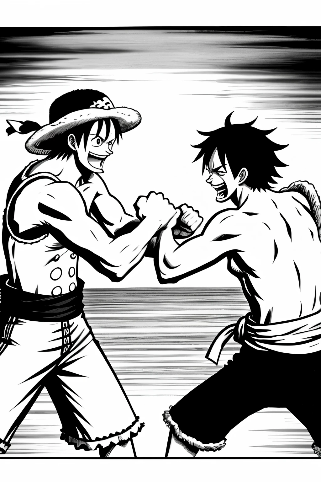 one guy fighting another with one piece drawing style



