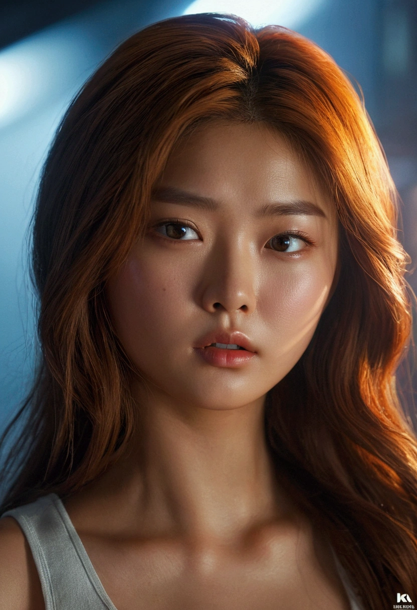(daydream), 1girl, (upper body (close face)) picture, Kim Yoo-jung, (beauty goddess (Russian)), (insult strip colour hair), (8k HD extremely realistic detailed eye:1.5 (soft scene, very low lightning), detailed beautiful reflection pupil, masterpiece:1.3, ultra highres:1.2, dynamic lighting),