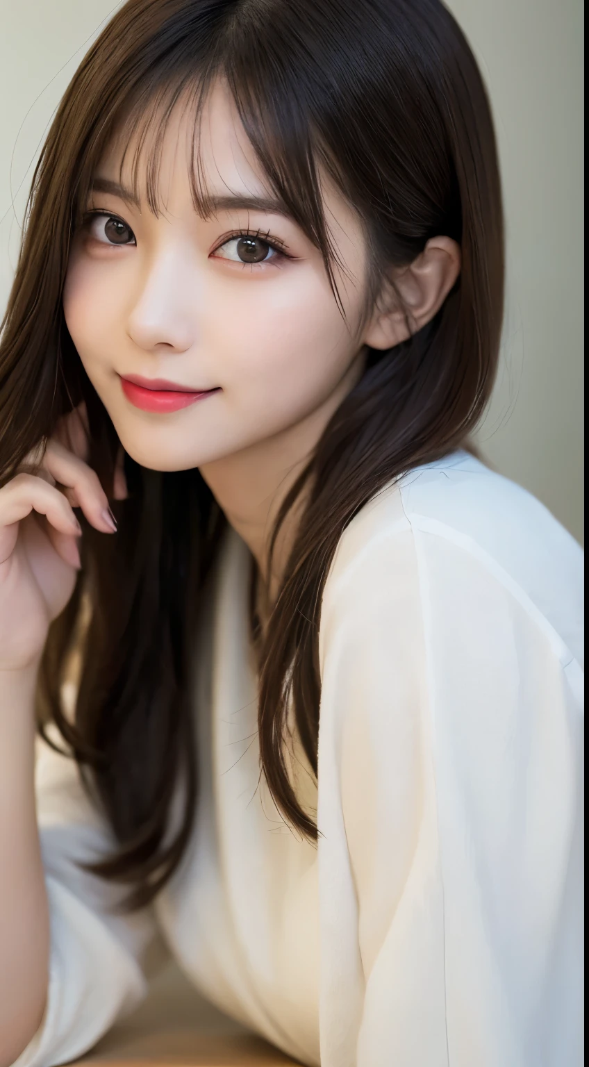 Tabletop, Highest quality, shape, Very detailed, finely, High resolution, 8k wallpaper, 完璧なダイナミックな構shape, Beautiful and detailed,ランダムなcute髪,,Natural color lip, Bold ???? pose,smile、20-year-old girl、cute、Looking into the camera,Always blur the background,Perfect and beautiful face,Slim face and figure,Big eyes、Putting on gal makeup,Small face,Shooting from below、smile,Blurred Background,Elegant feminine face、Cyberpunk Fashion、smile、Change pose randomly、Randomly change the shooting angle and position、One person