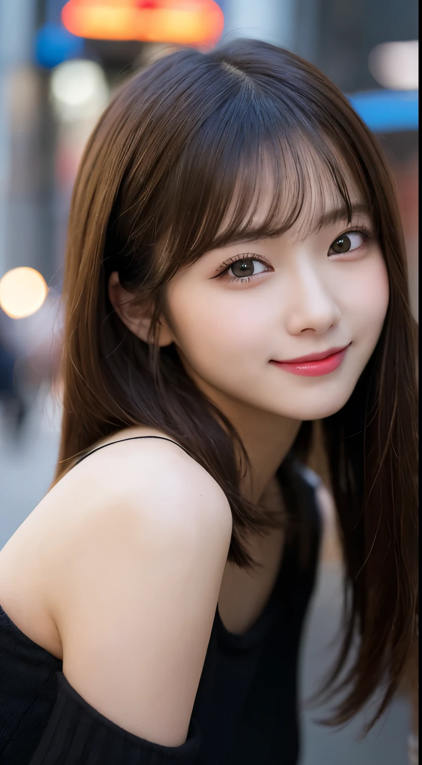 Tabletop, Highest quality, shape, Very detailed, finely, High resolution, 8k wallpaper, 完璧なダイナミックな構shape, Beautiful and detailed,ランダムなcute髪,,Natural color lip, Bold sexy pose,smile、20-year-old girl、cute、Looking into the camera,Always blur the background,Perfect and beautiful face,Slim face and figure,Big eyes、Putting on gal makeup,Small face,Shooting from below、smile,Blurred Background,Elegant feminine face、Cyberpunk Fashion、smile、Change pose randomly、Randomly change the shooting angle and position、One person