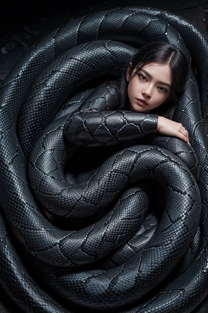 Coiled black snake