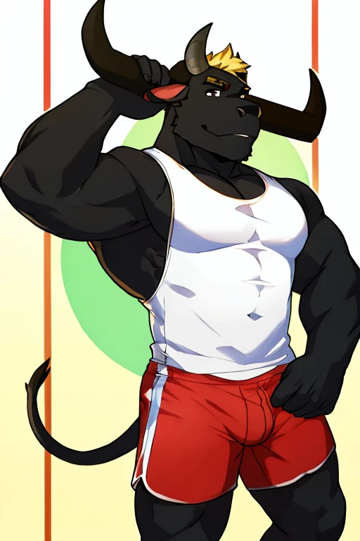 Bull, boxer, white sleeveless shirt, shorts negros