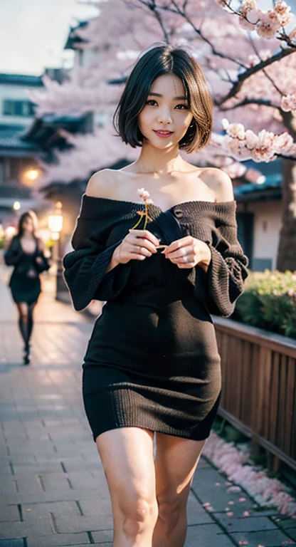 (((masterpiece:1.4, Highest quality:1.4, 8k, Ultra-high resolution, Physically Based Rendering))), Full body portrait, Super beautiful sexy woman, Perfectly shaped body, 24-years-old, (Beautiful big eyes), Fine thin eyebrows, Eye highlights, ((Dark brown half-up hairstyle)), Highly detailed face and skin texture, Clear focus:1.2, Slender beauty:1.4, ((Huge breasts:1.7, Erect nipples:1.2)), Slim Abs:1.1, Tight waist:1.2, Distinct facial features, (No makeup), (((Black knit dress, Off the shoulder, Dress Lift:1.4, :1.4, Slim and long beautiful legs))), (Transparent black stockings), (((Detailed beautiful pussy exposed:1.4, pubic hair:1.5))), (((Drenched:1.4, Cum in pussy:1.5, A milky drips from her pussy down to her thighs.:1.5, Spreading pussy:1.2,))), (smile:1.3, blush:1.2, lift her chin:1.2), (Standing with legs wide apart:1.4), (From below:1.1), (View your viewers:1.1), ((Beautiful night view:1.4)), ((Cherry Blossoms at Nightの見頃:1.4)), ((Cherry Blossoms at Night:1.4, Terrace seats, lanthanum, Warm lighting)), (Scattering cherry blossoms, SakuraFubuki:1.4), (SakuraFubuki:1.4), (Star-filled sky:1.3), (Surrounded by cherry blossoms in full bloom), (There are lots of cherry blossoms in the background:1.4),