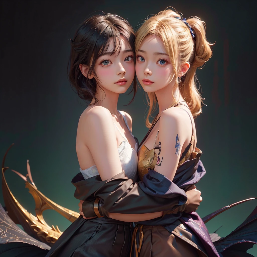 Polychrome,, night, dark, blonde, Show Viewer, In-person audience, Limited Edition Palette, Dragon Background, Shine,(Highly detailed CG Unity 8k wallpaper),(masterpiece), (Highest quality), (Vaporwave Style), (Super detailed), (Best illustrations),(Best Shadow),Perfect lighting , Perfect Anatomy , Vibrant colors、