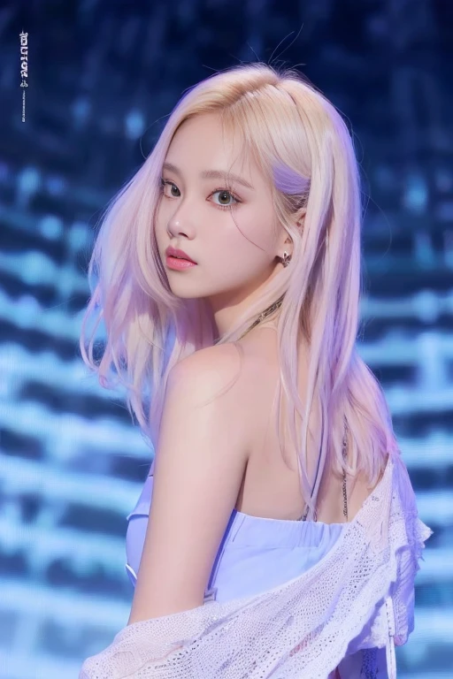 un primer plano de una persona con cabello largo y rubio y un vestido, parque roseanne de blackpink, portrait of jossi de blackpink, Jaeyeon Nam, Lalisa Manobal, kim doyoung, jossi de blackpink, Lalisa Manoban de Blackpink, sun yunjoo, con pelo largo y blanco, su cabello es blanco, jinyoung shin, Heonhwa Choe