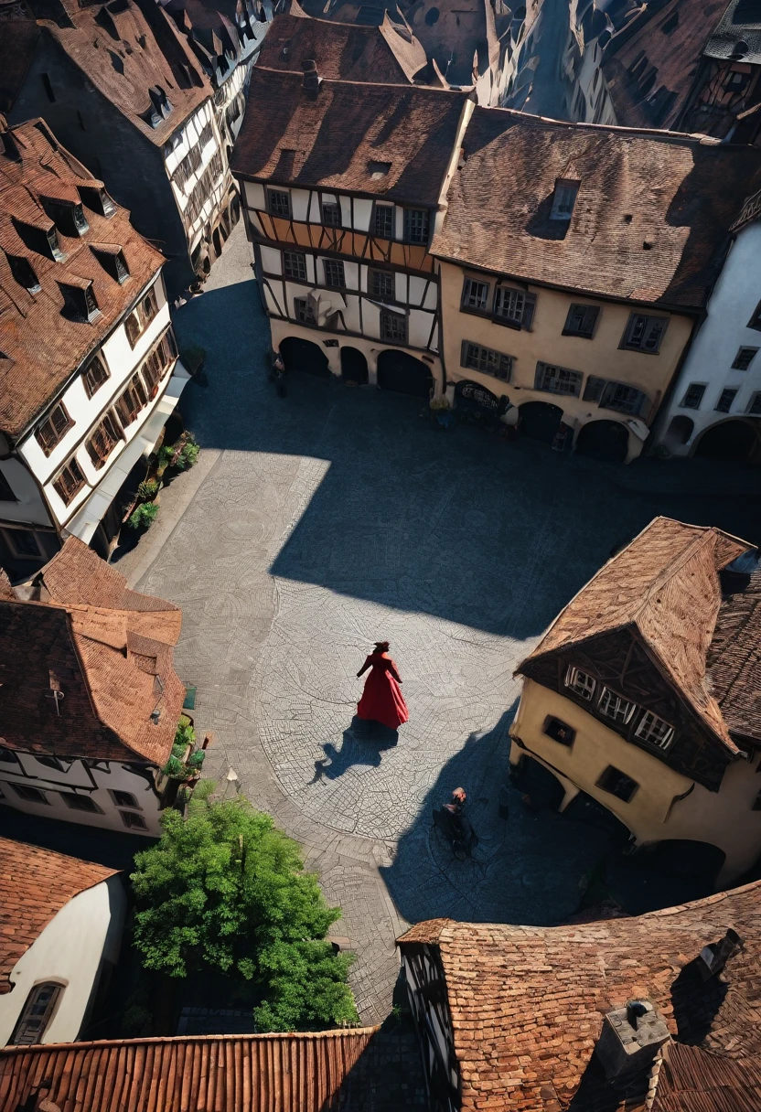 drone footage, aerial view descends until it is at face heightphotography realistic, Capture the haunting beauty and unsettling intensity of a woman caught in the throes of the 1518 Strasbourg dancing plague. Set against the backdrop of medieval Strasbourg, France, depict a solitary figure twirling and leaping in a deserted cobblestone street, her movements a blur of unbridled energy and despair.8k detailed ultra realistic, realistic, cinematic, high resolution dslr photography, rendered in avant-garde portrait style,,Negative prompt: 
,Steps: 25,Sampler: Euler a,KSampler: euler_ancestral,Schedule: normal,CFG scale: 7,Seed: 0,Size: 768x1152,VAE: Automatic,Denoising strength: 0.47,Clip skip: 2,Model: extraRealistic-xl.fp16,Hires resize: 768x1152,Hires steps: 1,Hires upscaler: R-ESRGAN 4x+