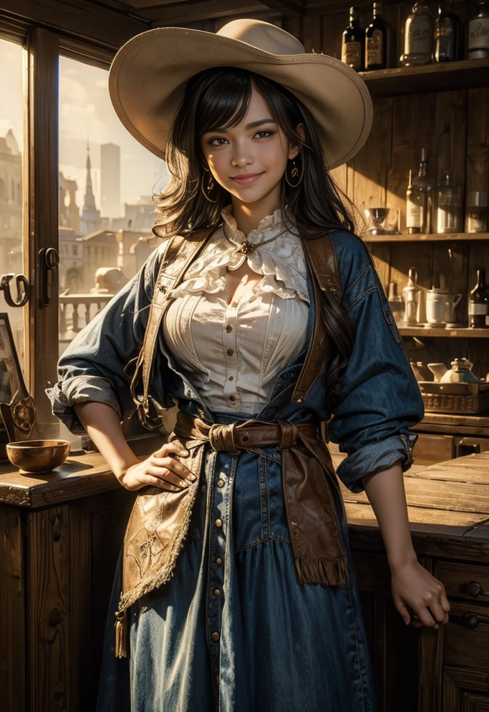 (masterpiece, Highest quality:1.2), Cowboy Shot, Weissweil, smile, Close your mouth, See who&#39;s watching, Long white hair, Side Ponytail, Scar above eye, Scar under eye, T-Shirts, skirt, accessories, necklace, Earrings, standing in a stadium, Hands on hips, crowd