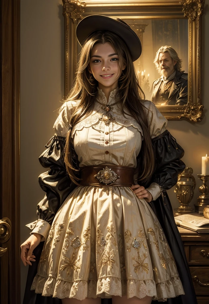 (masterpiece, Highest quality:1.2), Cowboy Shot, Weissweil, smile, Close your mouth, See who&#39;s watching, Long white hair, Side Ponytail, Scar above eye, Scar under eye, T-Shirts, skirt, accessories, necklace, Earrings, standing in a stadium, Hands on hips, crowd