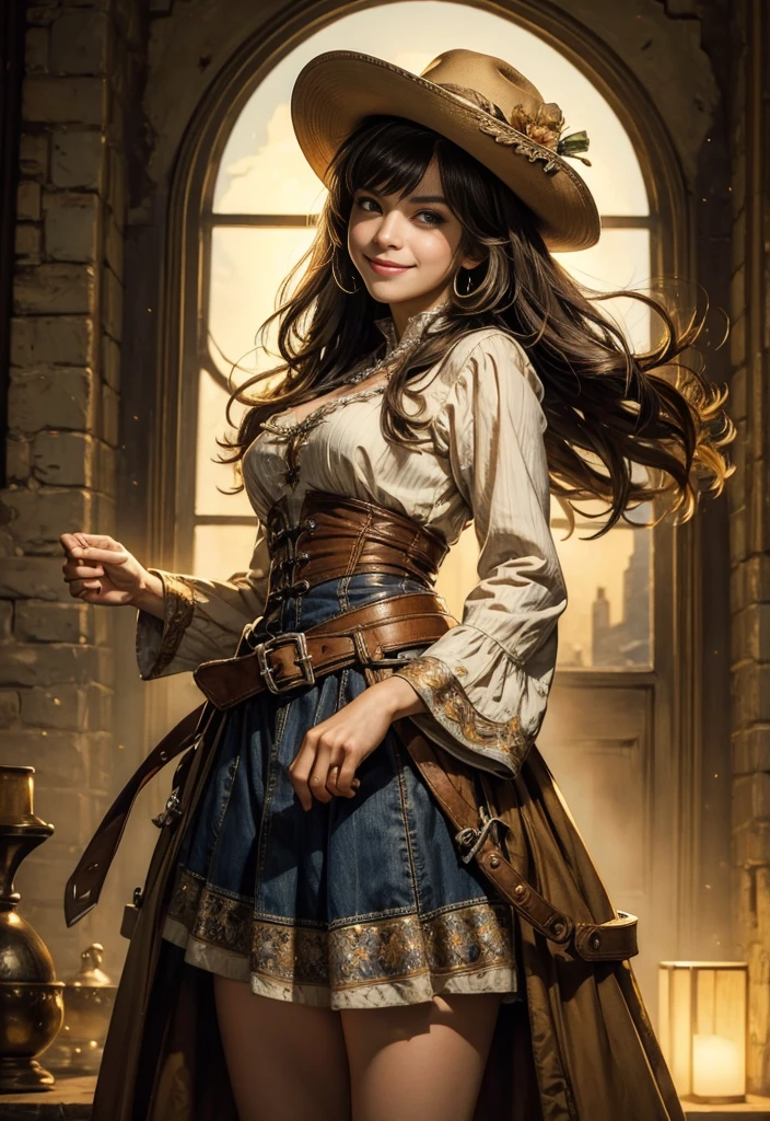 (masterpiece, Highest quality:1.2), Cowboy Shot, Weissweil, smile, Close your mouth, See who's watching, Long white hair, Side Ponytail, Scar above eye, Scar under eye, T-Shirts, skirt, accessories, necklace, Earrings, standing in a stadium, Hands on hips, crowd