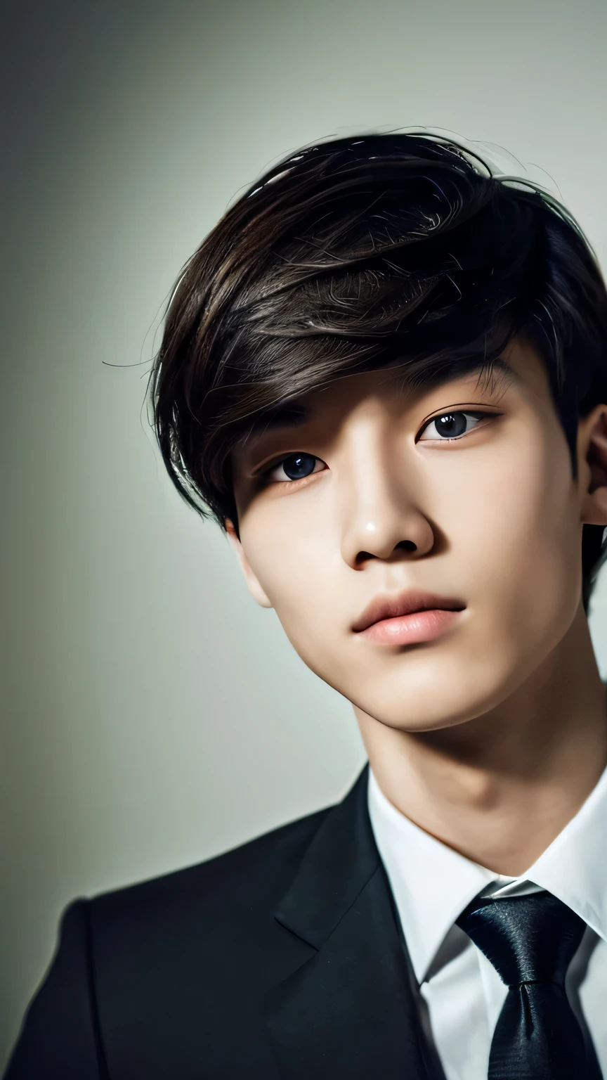 Highest quality, masterpiece, Ultra-high resolution, (Realistic: 1.4), Original photo, wallpaper, Head Photo, skin, Simple Background, Iris, detailed, Selfie, 1 boy, 18-year-old, good looking, Wind,night、suit