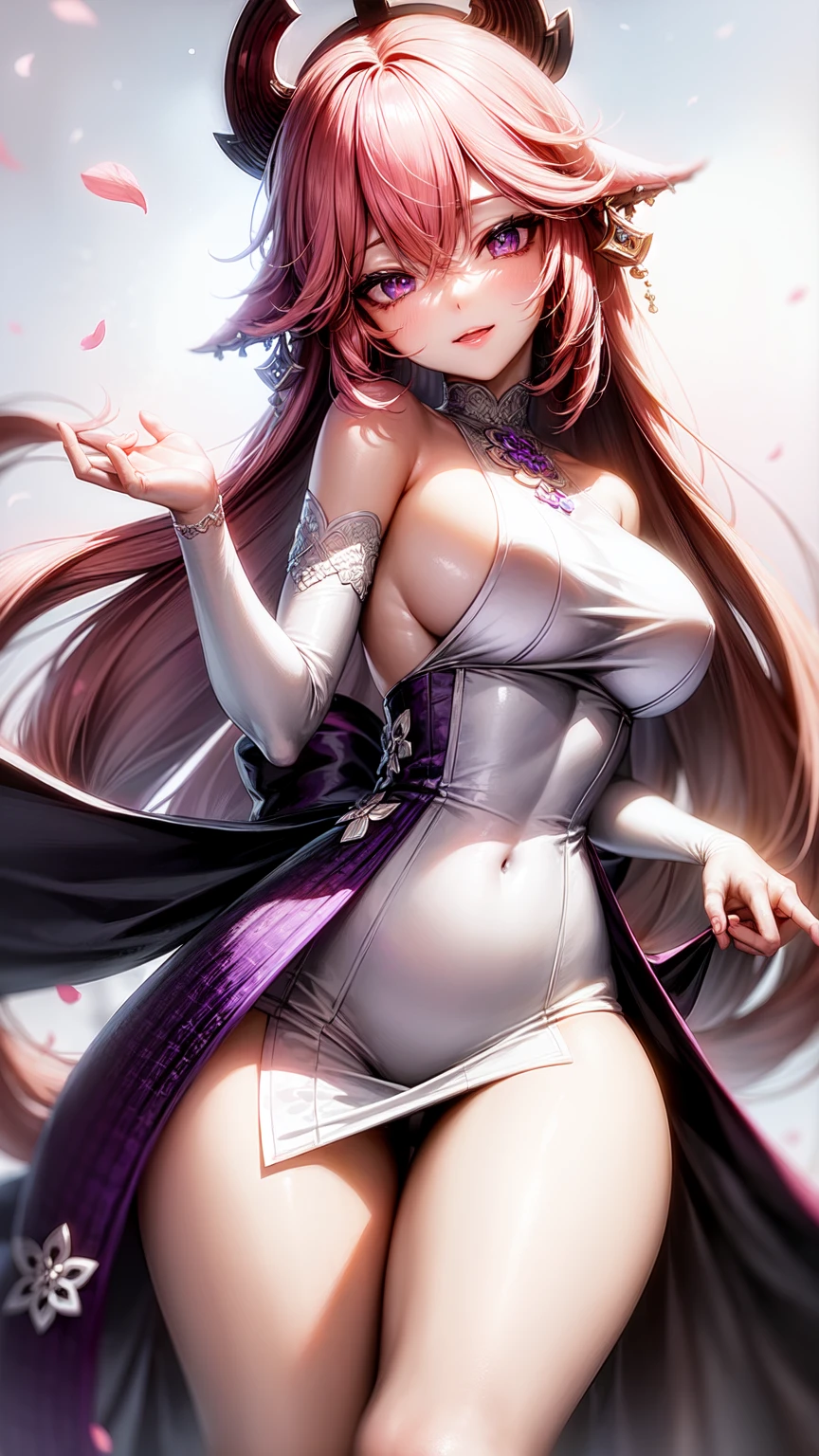 Yae Mico(purple eyes)Wedding dress)(beautifuls piernas)(beautiful)(from below)