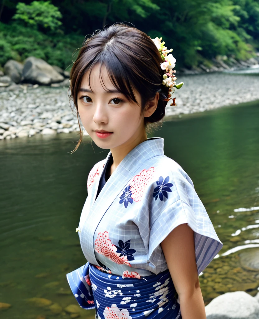 Cool off by the river in a yukata、Japanese women、