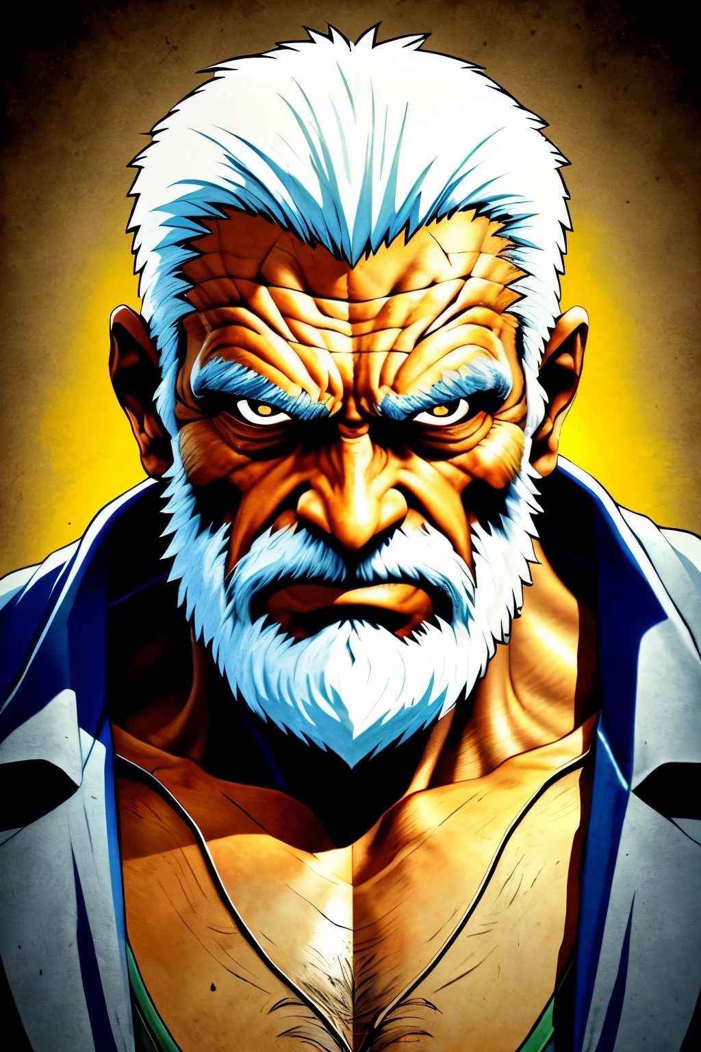 Brazilian Old Man in Street Fighter Style (S2)
This stunning illustration showcases an elderly Brazilian man, embodying the spirit of the Street Fighter game series, in the S2 style. The image has been meticulously crafted in 8K resolution, boasting the best possible quality that modern technology allows. The masterful use of colors and shadows brings out the depth and realism of the old man's weathered yet vibrant skin, aided by a realistic skin texture score of 1.4. To enhance the overall feeling of the illustration, a subtle film grain of 1.3 has been added, giving it an authentic Street Fighter vibe. The old man