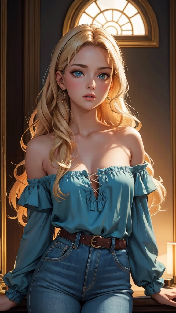 ((((masterpiece, best quality, high resolution)))), Extremely detailed 8K, Beautiful girl with slender body, (Ultra HD, Ultra-detailed, Highly detailed, Highly realistic, Ultra-realistic, photograph realistic), (1girl:1.5), (Realistic blonde hair with dark roots),(dynamic poses), facing at camera, light smile, , (beautiful detailed face, beautiful detailed eyes), (white tank top, thin material), see through top, cleavage, dark jean shorts, glow, sweat, (sunbeam, sunlight), detailed makeup, small breasts