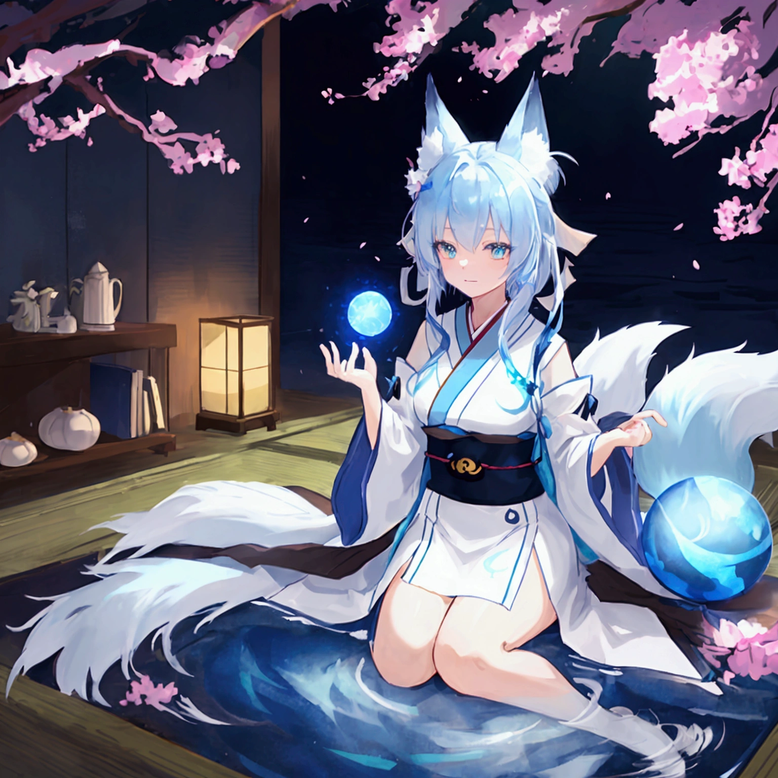 fox Light blue hair beast girl indigo fur fox beast girl fox Light blue hair beast girl indigo fur fox beast girl Wallpaper 4k,8k,highly detailled,,vivid colors,detailed kitsune with 9 tails,traditional Japanese artwork,tatami floor,beautiful cherry blossoms,floating lanterns,dark silhouette of a pagoda,subtle moonlight,dense forest,ethereal atmosphere,dappled sunlight,whimsical spirit,serene expression,elaborate kimono and obi,delicate hand-painted details,luminous eyes Anime Style fox blue White-faced golden-haired nine-tailed fox Coat blue fox Light blue hair beast girl indigo fur fox beast girl Anime Style fox blue White-faced golden-haired nine-tailed fox Coat blue mysterious background Blue Flame girl have a ball of light fox Light blue hair beast girl indigo fur fox beast girl mysterious background Blue Flame girl have a ball of light Anime Style fox blue White-faced golden-haired nine-tailed fox Coat blue mysterious background Blue Flame girl have a ball of lightfox Light blue hair beast girl indigo fur fox beast girl Anime Style fox blue White-faced golden-haired nine-tailed fox Coat blue mysterious background Blue Flame girl have a ball of light fox Light blue hair beast girl indigo fur fox beast girl