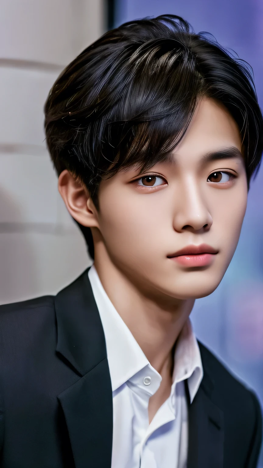 Highest quality, masterpiece, Ultra-high resolution, (Realistic: 1.4), Original photo, wallpaper, Head Photo, skin, Simple Background, Iris, detailed, Selfie, 1 boy, 18-year-old, good looking, Wind,suit、night