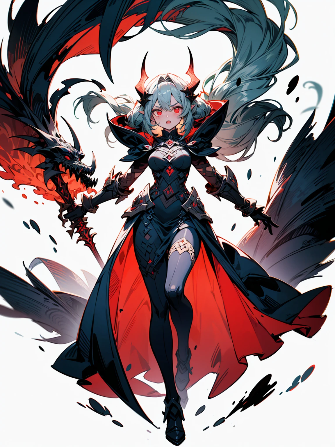 Masterpiece, Best Quality, (detailed), 1 girl , long hood , light blue hair, red eye color , high , elegant , pointed ears , standing , strong , monster girl , Alone , black sleeves , black mask , mask on the face , good body , 20 years
