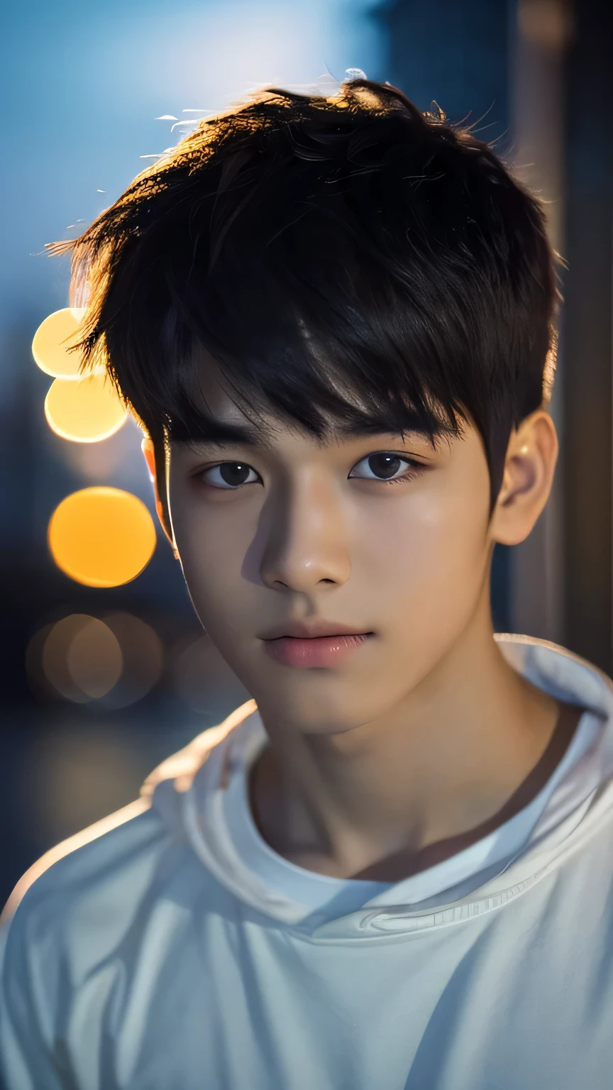 Highest quality, masterpiece, Ultra-high resolution, (Realistic: 1.4), Original photo, wallpaper, Head Photo, skin, Simple Background, Iris, detailed, Selfie, 1 boy, 18-year-old, good looking, Wind,night
