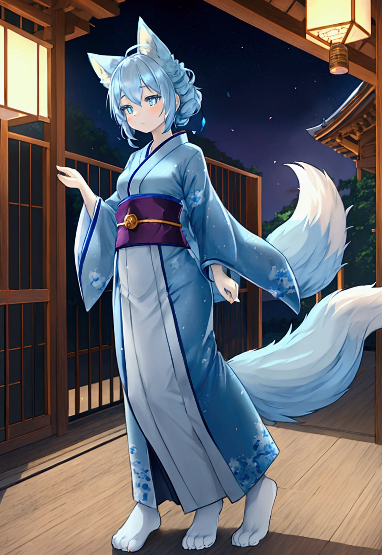 fox Light blue hair 　beast girl　indigo fur　fox beast girl　fox Light blue hair 　beast girl　indigo fur　fox beast girl　Wallpaper 4k,8k,highly detailled,,vivid colors,detailed kitsune with 9 tails,traditional Japanese artwork,tatami floor,beautiful cherry blossoms,floating lanterns,dark silhouette of a pagoda,subtle moonlight,dense forest,ethereal atmosphere,dappled sunlight,whimsical spirit,serene expression,elaborate kimono and obi,delicate hand-painted details,luminous eyes　Anime Style　fox　blue　White-faced golden-haired nine-tailed fox　Coat blue　woman　fox Light blue hair 　beast girl　indigo fur　fox beast girl　Anime Style　fox　blue　White-faced golden-haired nine-tailed fox　Coat blue　woman　mysterious background　Blue Flame　girl　have a ball of light　fox Light blue hair 　beast girl　indigo fur　fox beast girl　mysterious background　Blue Flame　girl　have a ball of light Anime Style　fox　blue　White-faced golden-haired nine-tailed fox　Coat blue　　　mysterious background　Blue Flame　girl　have a ball of light