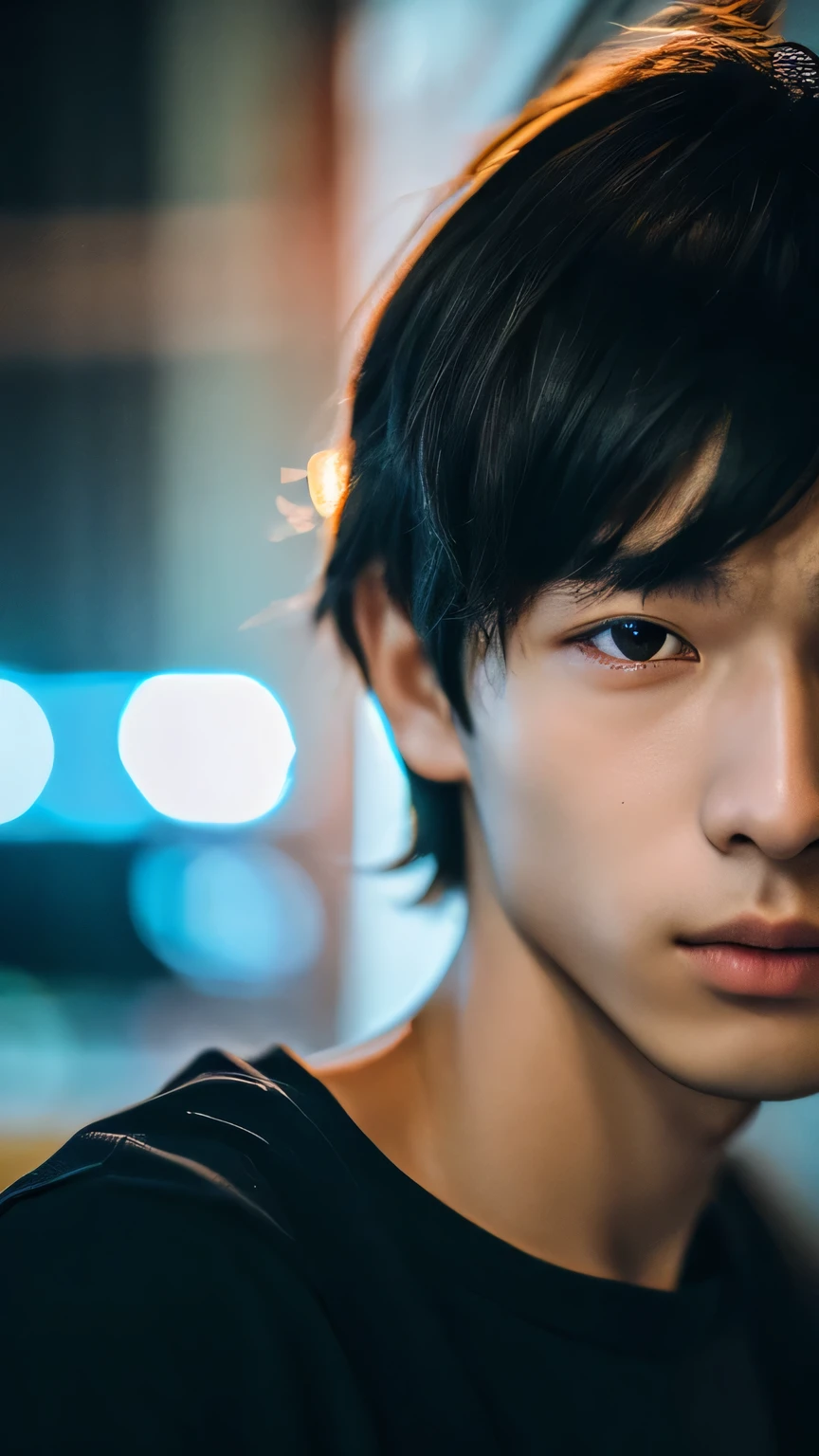 Highest quality, masterpiece, Ultra-high resolution, (Realistic: 1.4), Original photo, wallpaper, Head Photo, skin, Simple Background, Iris, detailed, Selfie, 1 boy, 18-year-old, good looking, Wind,night