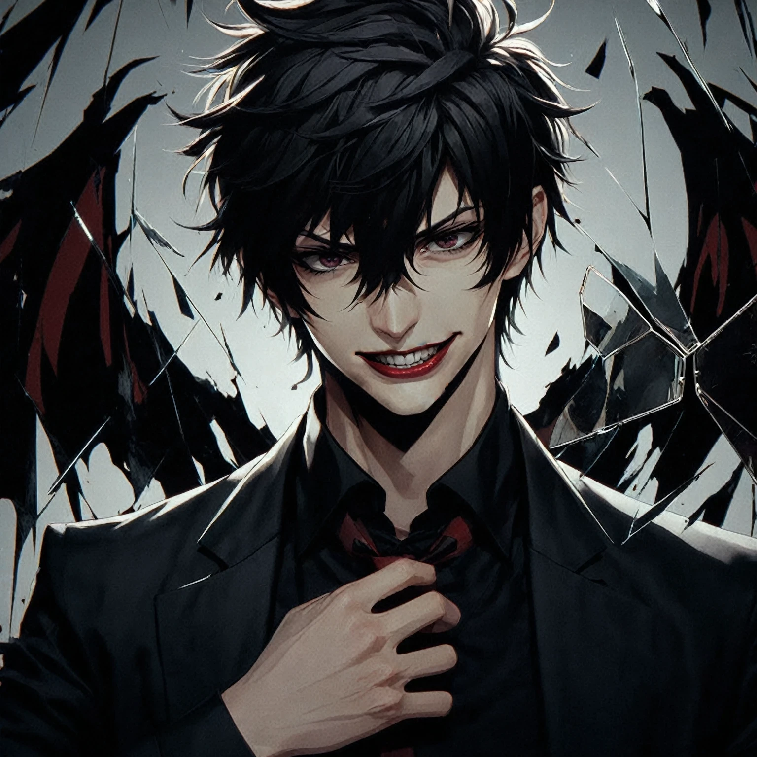 A man, evil smiling, detailed lips, closed mouth smile, scary smirk