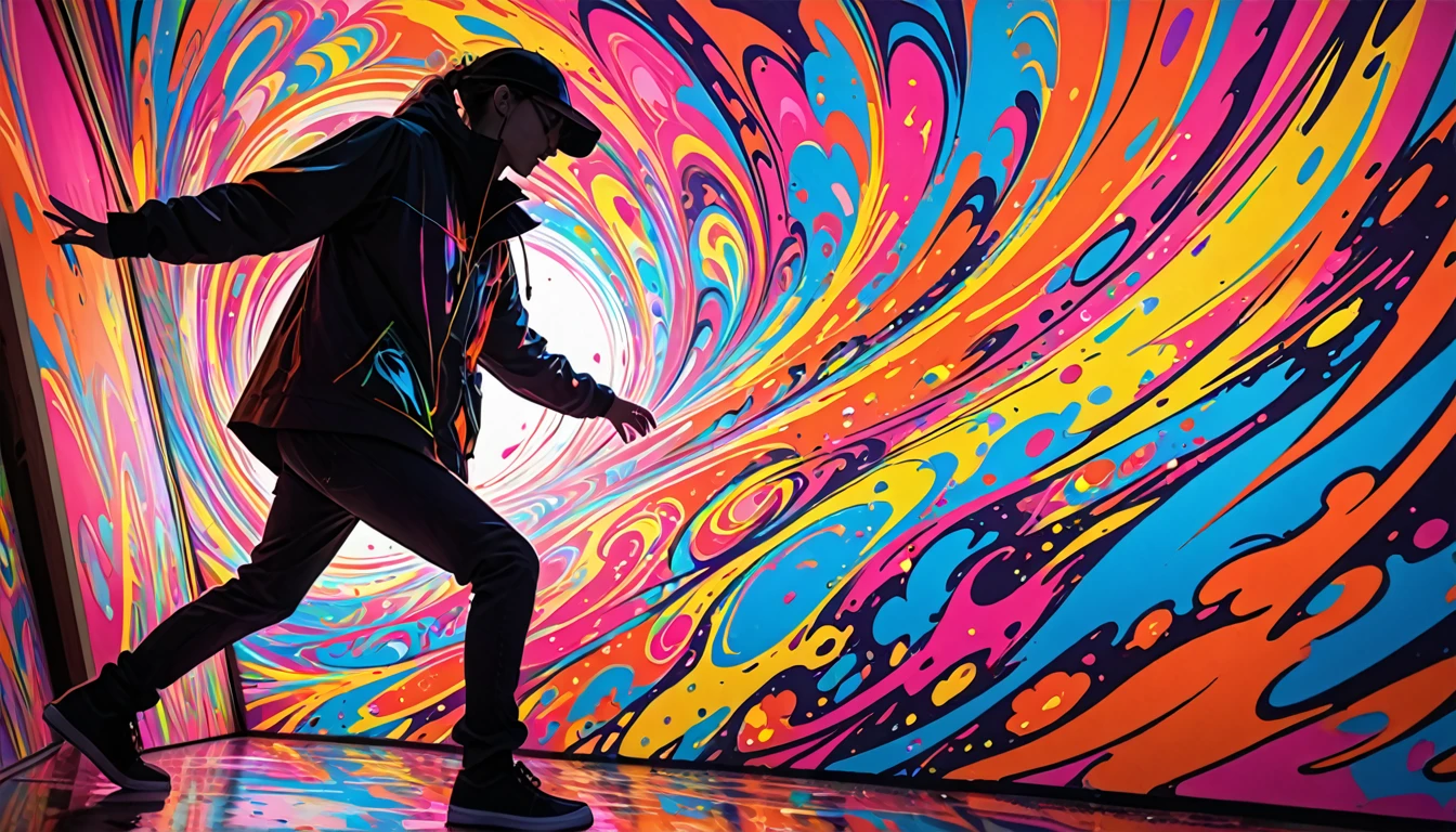 Rose,(((Energetic))) Abstract Painting, 2D flat decorative sketch, psychedelic, nice, nice, nice, Pop-up Art, silhouette, Fully covered in neon paint, I drew, Dynamic Dutch Angle