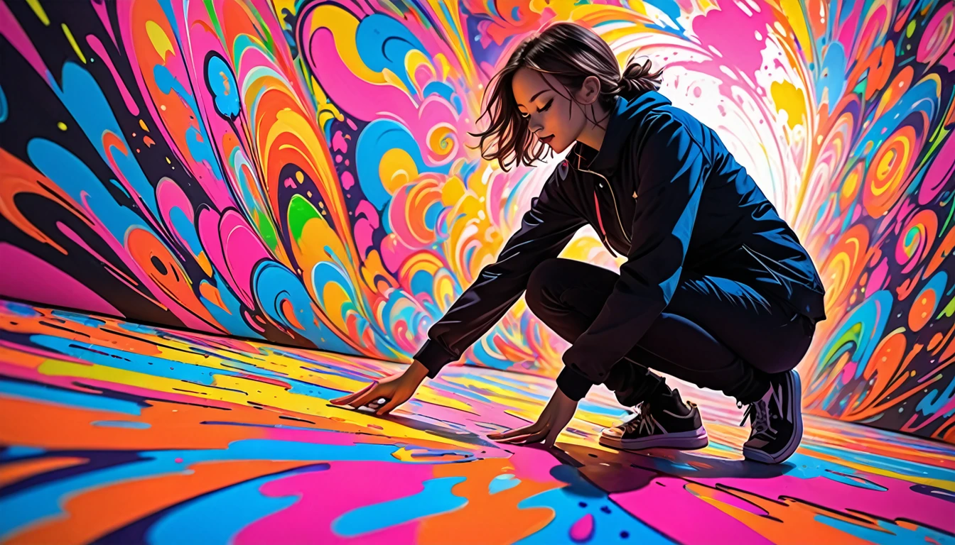 Rose，(((Energetic))) Abstract Painting, 2D flat decorative sketch, psychedelic, nice, nice, nice, Pop-up Art,  silhouette, Fully covered in neon paint, I drew, Dynamic Dutch Angle