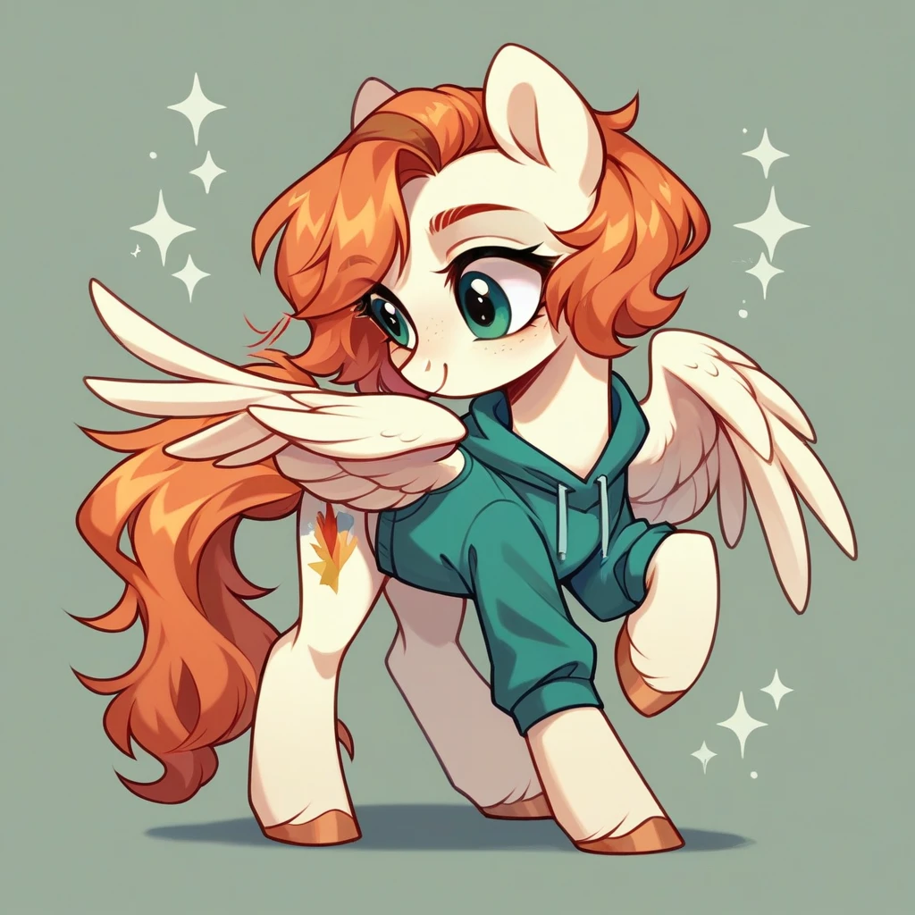 My little pony OC, wild pony, cuddly, masculine gender, full body, pegasus, wearing a casual outfit